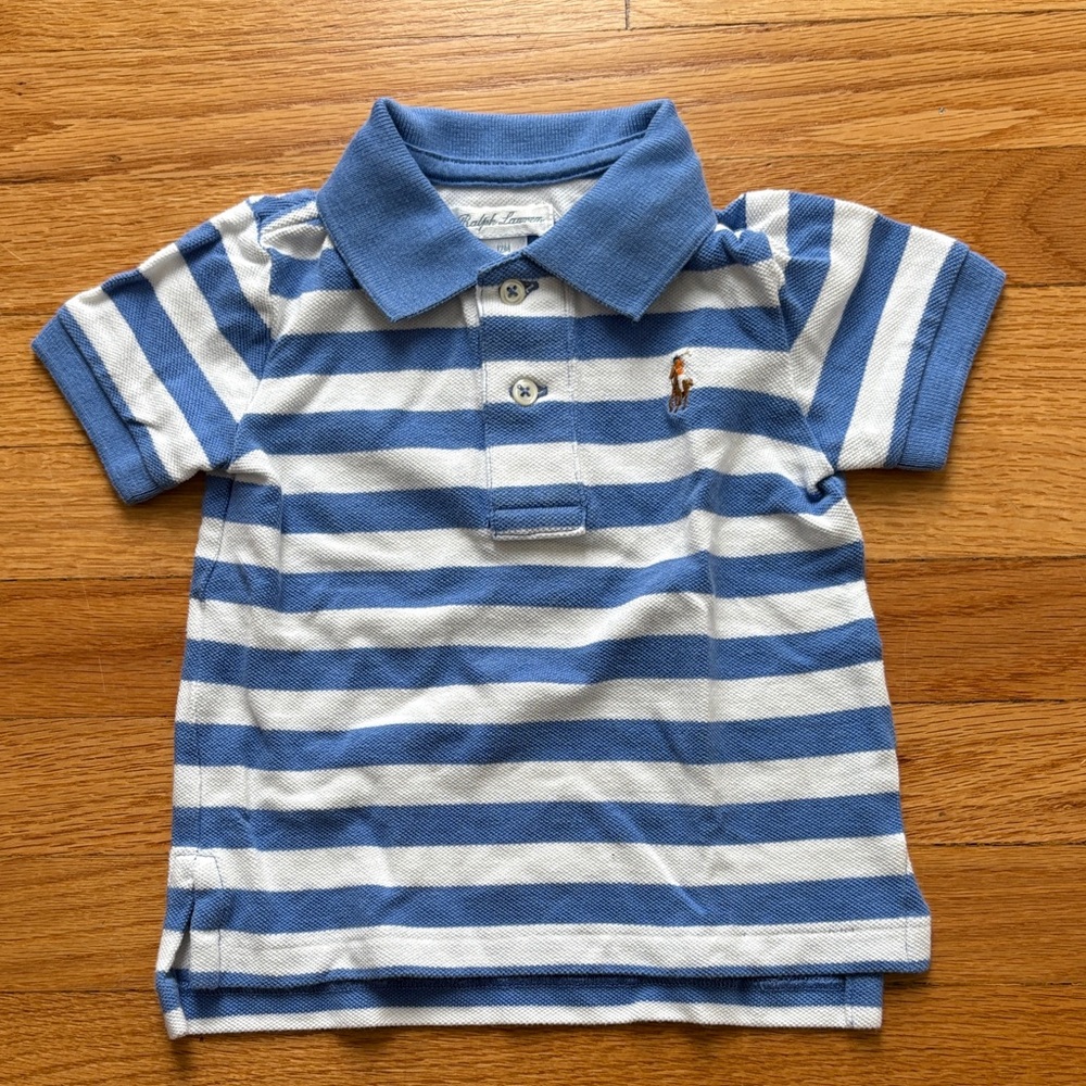 Ralph Lauren Blue and White Striped Baby Polo Shirt